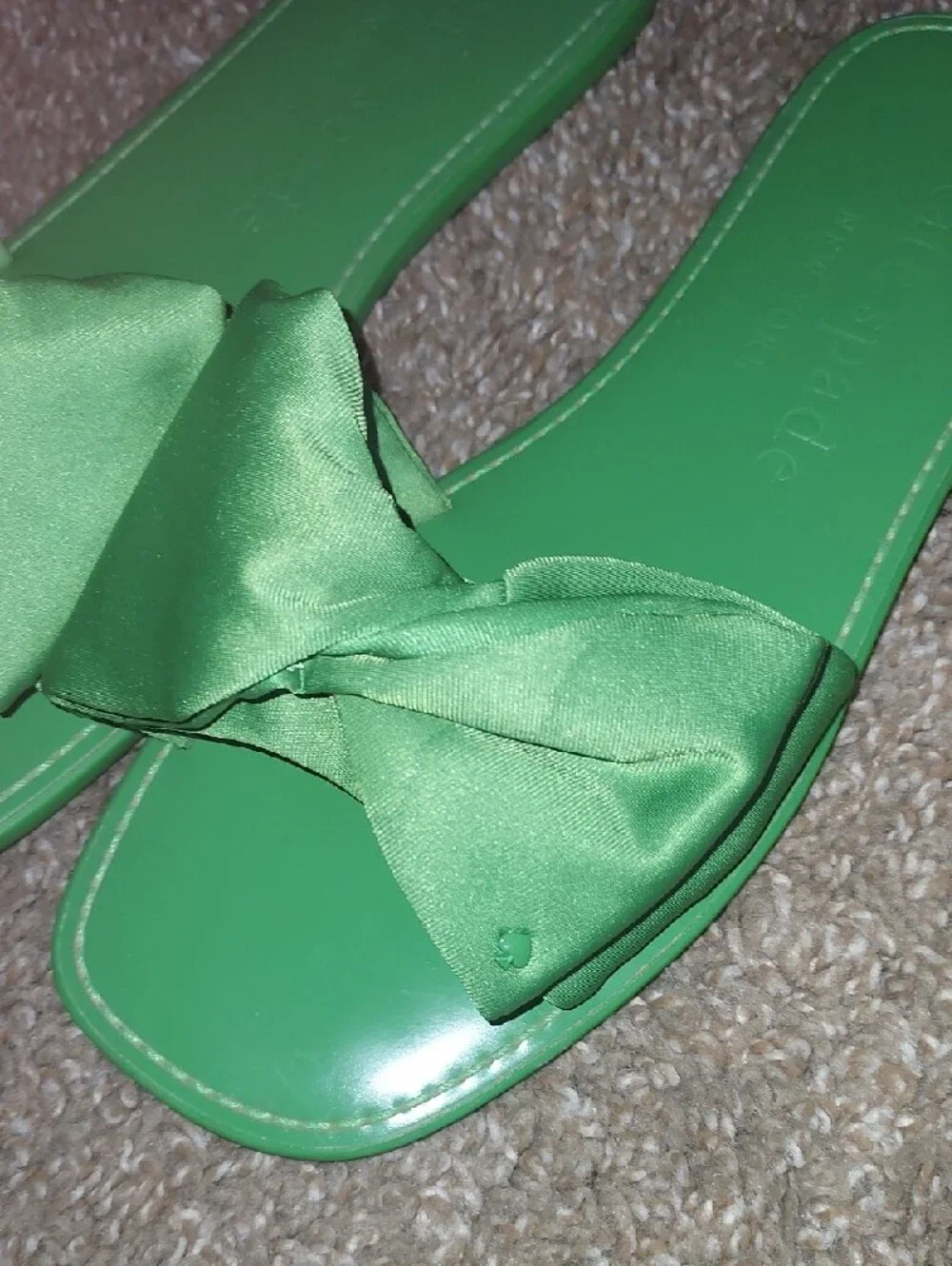 kate spade Green Satin Bow Slide Sandals